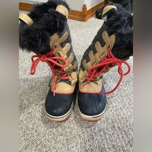 Sorel Joan of Arc Torino Brown Herringbone Tweed Winter Boots size 8